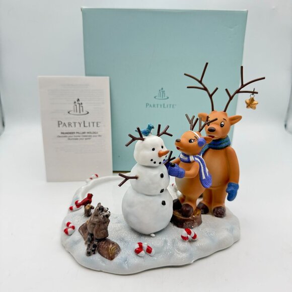 Partylite Reindeer Snowman Figurine Pillar Candle Holder P8635 with Box Brochure - Picture 1 of 11